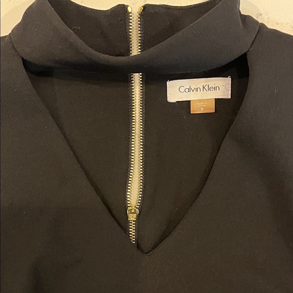 Calvin Klein Black V-Neck Dress with Mock Collar (8) - Picture 2 of 2